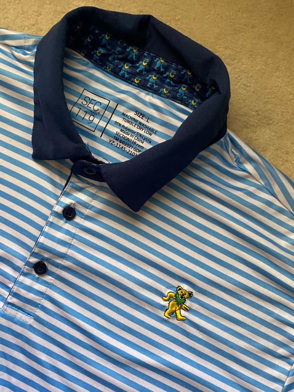 Section 119 Grateful Dead Striped Polo Shirt Blue Men’s Large Golf Dancing Bear